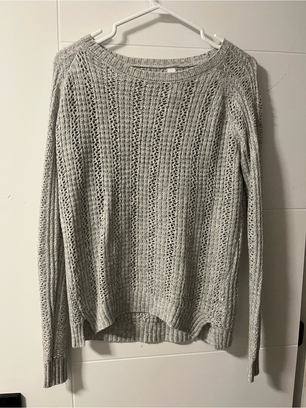 Aeropostale Light Gray Open-Weave Crewneck Sweater